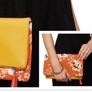RACHEL PALLy Reversible Clutch Blossoms Canvas Faux Leather Bag